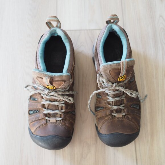 KEEN Voyageur Women's Tan and Blue Hiking Shoes - Picture 3 of 16